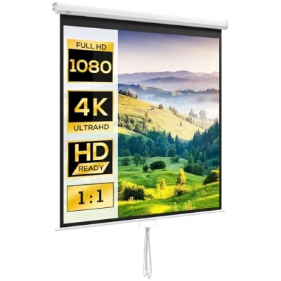 Afbeelding van HOMCOM Projectiescherm voor tv en thuisbioscoop, 85 inch, videoprojector, 1:1, 4K HD, wand of plafondbevestiging, 149 x cm