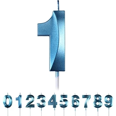 Afbeelding van Verjaardagskaarsen, nummer 1, 3D, blauw, taartdecoratie, verjaardagstaartdecoratie, 3D