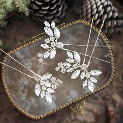 Afbeelding van Cubahop haarspelden voor bruid met kristal, haaraccessoires bruid, vrouwen en meisjes (zilver)
