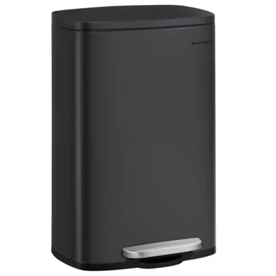 Afbeelding van Songmics LTB050B02 Afvalemmer voor keuken, zachte sluiting, pedaal, staal, binnenbak, 50 l, zwart