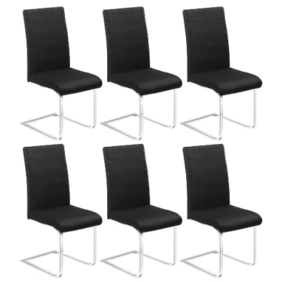 Afbeelding van WOLTU Set van 6 eetkamerstoelen, Cantilever stoel, gevoerde slee voetenstoel, ergonomische stoel met hoge rugleuning, voor woonkamer, kantoor, balkon, fluweel, zwart, BH377sz