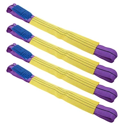 Afbeelding van Set van 4 ratelriemen, spanbanden met ratel, veiligheidsriemen voor aanhanger, legering, 5 ton, geel/paars