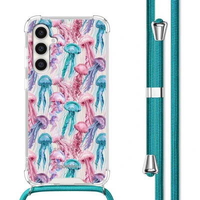 Afbeelding van iMoshion Hoesje Geschikt voor Samsung Galaxy S23 FE met Koord Design Meerkleurig / Jellyfish Watercolor