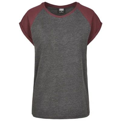 Afbeelding van Urban Classics Contrast Raglan Tshirt print, Dames, Maat: 3XL, Charcoal/redwine