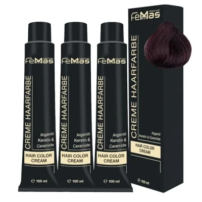 Image de FemMas Lot de 3 teintures Pour cheveux qualité professionnelle 100 ml Enrichie à l’huile d&#039;argan nourrissante, kératine et céramides une coloration ou teinte permanente