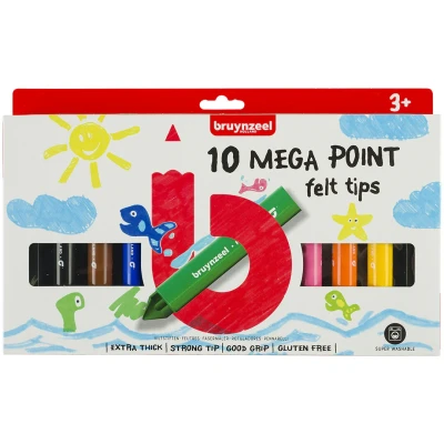 Afbeelding van Bruynzeel Kids Viltstiften Mega Point, Blister Van 10 Geassorteerde Kleuren Viltstift