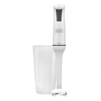 Afbeelding van Black &amp; Decker Staafmixer Vermogen 600 Watt 1 Snelheid in staal en wit glas BXHB600E