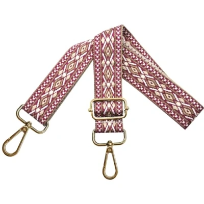 Afbeelding van Verstelbare schouderriem voor damestassen, afneembare tasriem, breedte 3,8 cm, met goudkleurige karabijnhaak, schoudertas, wit/roze, N19