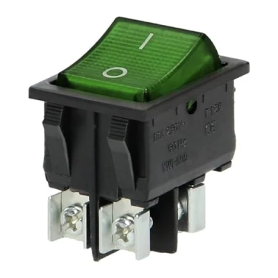 Afbeelding van Miratic schakelaar met controlelampje, 12 V, verlichte knop, aan/uit knop tuimelschakelaar, voor installatie in de cockpit of stekkerdoos (zwarte behuizing, groene knop)