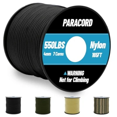 Afbeelding van Omtofo paracord 550 nylon touw 50 meter met 7 strengen 4 mm zwart parachutetouw voor armband, koord, halsketting en survivalparacord max. 250 kg