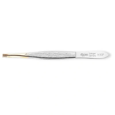 Afbeelding van nippes Solingen, Pincet met rechte punt van vernikkeld staal goudkleurige punt, 9 cm, zilverkleurig