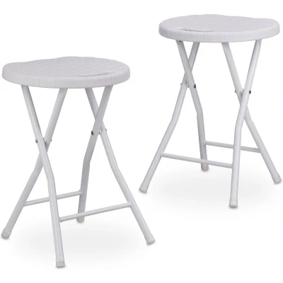 Afbeelding van Relaxdays kruk inklapbaar set van 2 voor buiten en binnen camping rond rotanlook wit