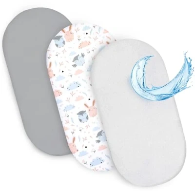 Afbeelding van Cododo Hoeslaken voor reiswieg, 2 stuks, 75 x 35 cm, met matrasbeschermer, waterdicht, compatibel wiegen, kinderwagen, cm