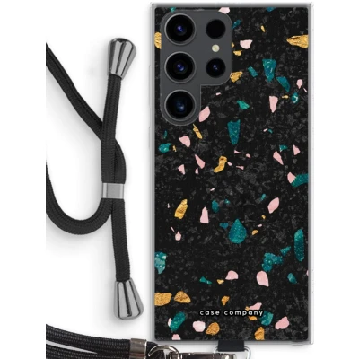 Afbeelding van Case Company® hoesje met Koord geschikt voor Samsung Galaxy S23 Ultra Terrazzo N10 Telefoonhoesje Zwart Bescherming aan alle Kanten en Over de Schermrand
