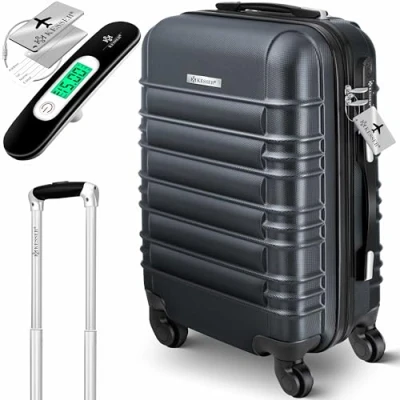 Afbeelding van KESSER® 1x Handbagagekoffer Incl. Bagageweger + Bagagelabel Reiskoffer Trolley Koffertje met 4 Wielen en Cijferslot, ABS Hardcase Bagagerolkoffer, Telescopisch handvat Handbagage Koffer 55cm 55L, Antraciet