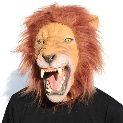 Afbeelding van CreepyParty Masker leeuw dier latex volledig hoofd realistische maskers kostuum voor Halloween party carnaval parade, Geel 5 M, 5m