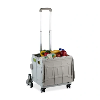 Afbeelding van Relaxdays boodschappentrolley traploper vouwkrat boodschappenkrat opvouwbaar 50 kg