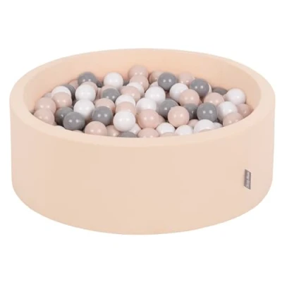 Afbeelding van KiddyMoon Ballenbad voor baby&#039;s, rond, 90 x 30 cm/200 ballen, 7 cm, ballenbak, speelgoed kinderen, beige: Beige Pastel/Grijs/Wit