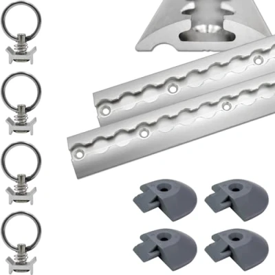 Afbeelding van Halfronde vliegtuigrail zilver geanodiseerd 2 x m (1975 mm) met 4 ogen en eindkappen, robuuste aluminium sjorrail, hoge stabiliteit duurzaamheid, aanhanger, auto, vrachtwagen,