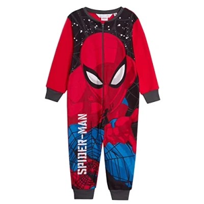 Afbeelding van Officiële Spiderman pyjama voor jongens, fleece, alles in één Marvel kinderen, PJs met ritssluiting, loungewear, Rood