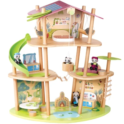 Afbeelding van Hape poppenhuis met inrichting en pandafamilie