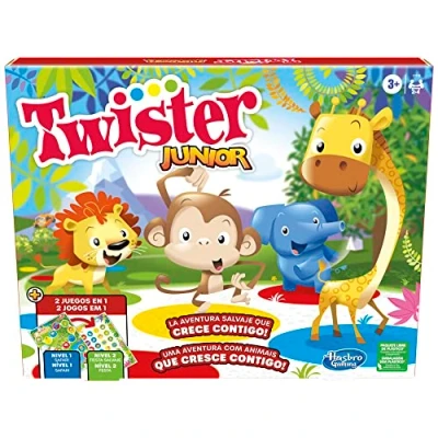 Afbeelding van Twister Junior avontuur met dieren 2 zijdig tapijt spellen in 1 partyspel binnenspel voor tot 4 spelers