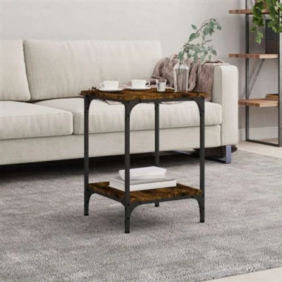 Afbeelding van Salontafel 40x40x55 cm bewerkt hout gerookt eikenkleurig