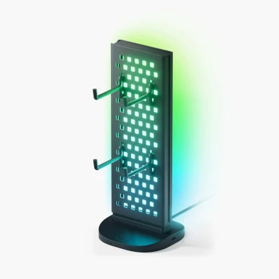 Afbeelding van Nanoleaf Pegboard RGBIC, 3 in 1 desktopstation, tafellamp met controller/hoofdtelefoonhouder, dubbelzijdige lichteffecten, USB C station, speelmuziek en schermsynchronisatie via