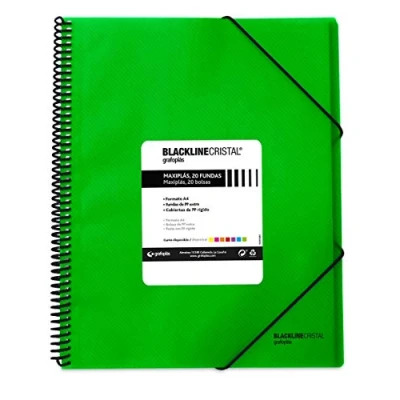 Afbeelding van Grafoplás 39832220 map met spiraalbinding, A4, groen, polypropyleen, 20 hoezen Maxiplás Blackline Crystal