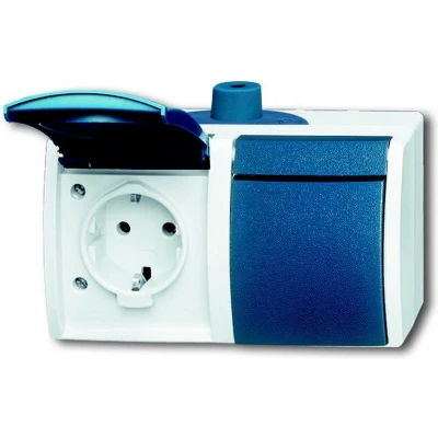 Afbeelding van Busch Jeager stopcontact 2 voudig horizontaal IP44 202 EW 53 503