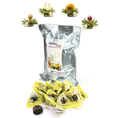 Afbeelding van Creano Bloementhee 36 Tealini witte theekopjes, losse Abloomtea thee, theeroos, thee bloemen, theebloemen