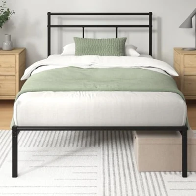 Afbeelding van Zinus Elias bed 200 x 90 cm, 30 cm hoog, metalen bedframe met hoofdeinde, lattenbodem, geen boxspringbed nodig, vrije ruimte onder het
