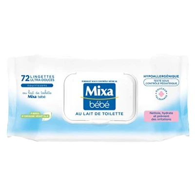 Afbeelding van Mixa Babyreinigingsdoekjes met verzorgingsmelk, plantaardige vezels, hypoallergeen, 72 doekjes