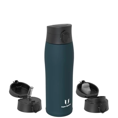 Afbeelding van Super Sparrow thermosfles, roestvrij staal, 750 ml, BPA vrij, bevat 2 deksels met rietje en sportdeksel