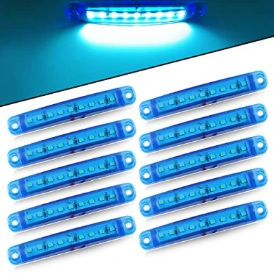 Afbeelding van Yifengshun 10 stuks blauwe zijmarkeringslichten 9,9 cm 12 24 V markeringslichten voor en achter auto, vrachtwagen, aanhanger, camper, vrachtwagen