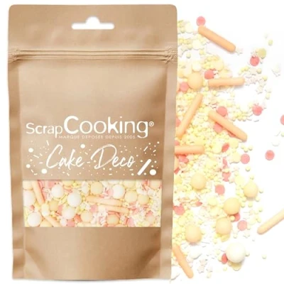 Afbeelding van ScrapCooking Zoete decoraties perzikstokken 70 g gebak, geel, oranje en eetbare rozen suikerparels decoratie desserts, cakes, koekjes, cupcakes, verjaardag 7451