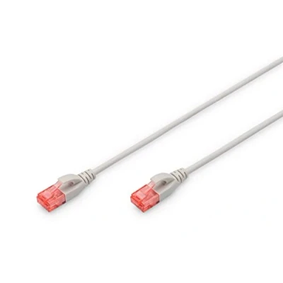 Image de DIGITUS Slim Cordon de raccordement RJ 45 (M) pour 2 m UTP CAT 6 sans halogène moulé crochet gris