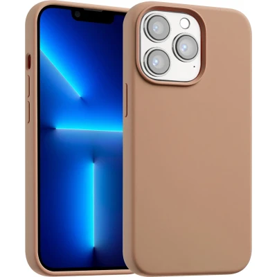 Afbeelding van Accezz Hoesje Geschikt voor iPhone 13 Pro Max Siliconen Liquid Silicone Backcover MagSafe Lichtbruin