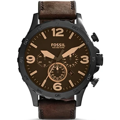 Afbeelding van Fossil Nate Herenhorloge, kwartsuurwerk met chronograaf, roestvrij stalen of lederen band, Bruin
