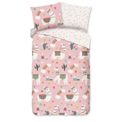 Afbeelding van Pure Kinderdekbedovertrek &quot;lama / alpaca&quot; Roze (140x200/220 cm) Microfiber