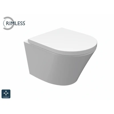 Afbeelding van Wiesbaden Vesta Junior wandcloset rimless verkort met toiletzitting softclose en quick release glans wit