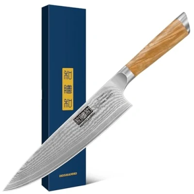 Afbeelding van HOSHANHO Professioneel koksmes van 20 cm, Damascus keukenmes Japans staal, 67 lagen, superscherp, met ergonomische houten handgreep