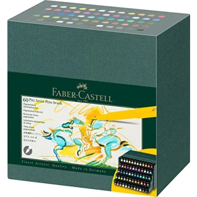Image de Faber Castell 167193 Crayons à encre de Chine Pitt Artist Pen Brush, boîte d&#039;atelier 60, set pinceaux