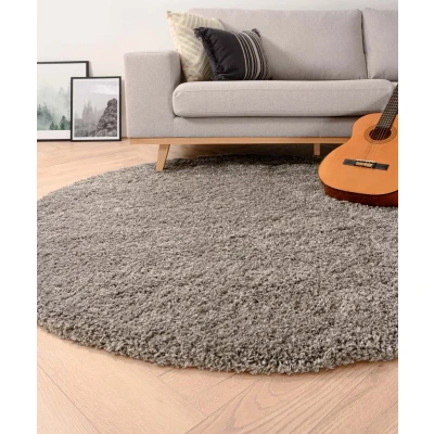 Afbeelding van Rond Hoogpolig Vloerkleed Shaggy Grand Effen Lichtgrijs 200 Cm