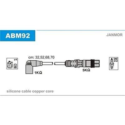 Afbeelding van JANMOR ABM92 Bougiekabelset VOLKSWAGEN: GOLF 4, 6, Caddy 3, AUDI: A3 Sportback, A4 B5 Saloon, B6 Avant
