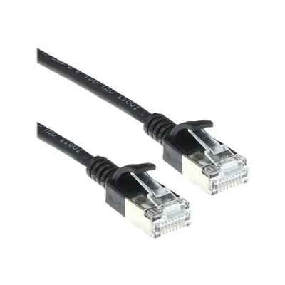 Image de ACT Cordon de raccordement RJ 45 (M) pour 3 m 3.8 mm U / FTP (Paire torsadée blindée) CAT 6a sans crochet, moulé, bloqué, halogène noir, RAL 9011