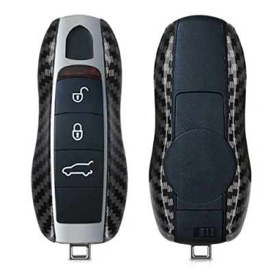 Afbeelding van kwmobile autosleutelhoes geschikt voor Porsche 3 knops autosleutel (alleen Keyless) hardcover beschermhoes Carbon design zwart