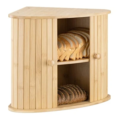 Afbeelding van Navaris broodtrommel in hoekkast design 35 x cm Met schuifdeuren Vershouddoos van bamboe