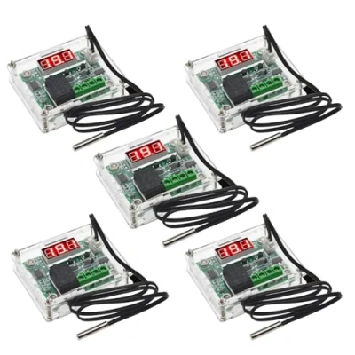 Afbeelding van Set van 5 digitale led thermostaten, 12 V, W1209, temperatuurregelmodule met behuizing, thermostaatmodule waterdichte sensor, verwarmings /koelsonde