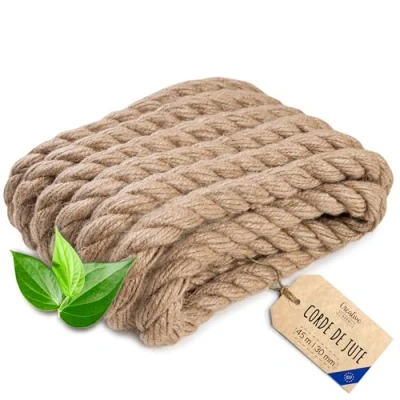 Afbeelding van Creative Deco 45 m jute touw, dikte 30 mm, personalisatie mogelijk om de 5 m, robuust en duurzaam gedraaid van natuurlijke vezels, knutselen, leuningen, tuin huis